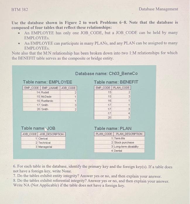 BTM 382 Database Management Use the database