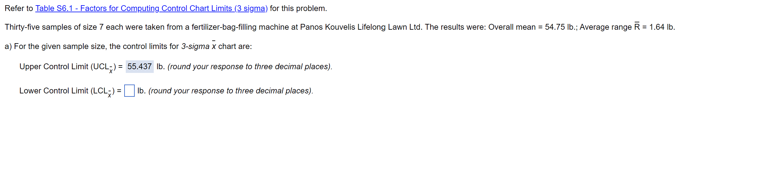 Refer to Table 56.1 - Factors for Computing