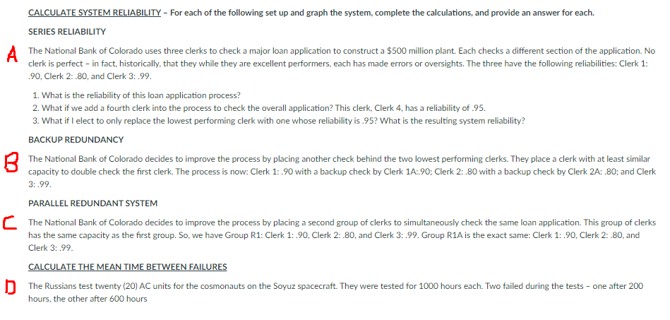 solve for parts B, C and D only CALCULATE SYSTEM