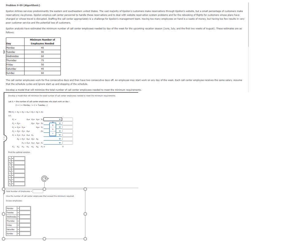 Problem 9-09 (Algorithmic) Epsilon Airlines
