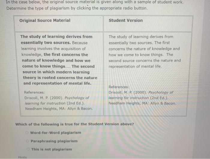 che case below, the original source material is