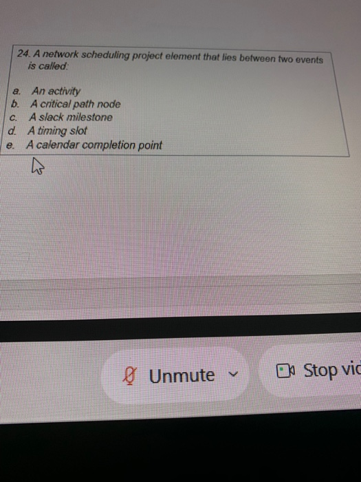 24. A network scheduling project element that