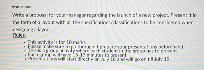 Instructions Write a proposal for your manager