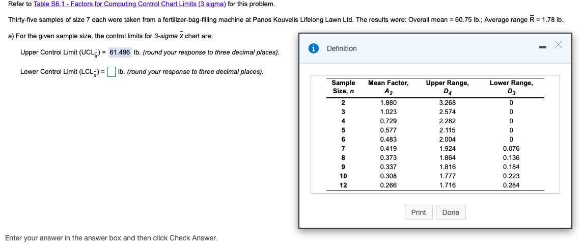 Refer to Table 56.1 - Factors for Computing