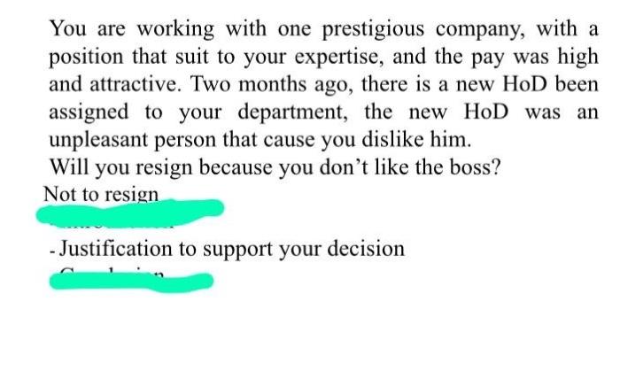 plz write one paragraph reason why not resign