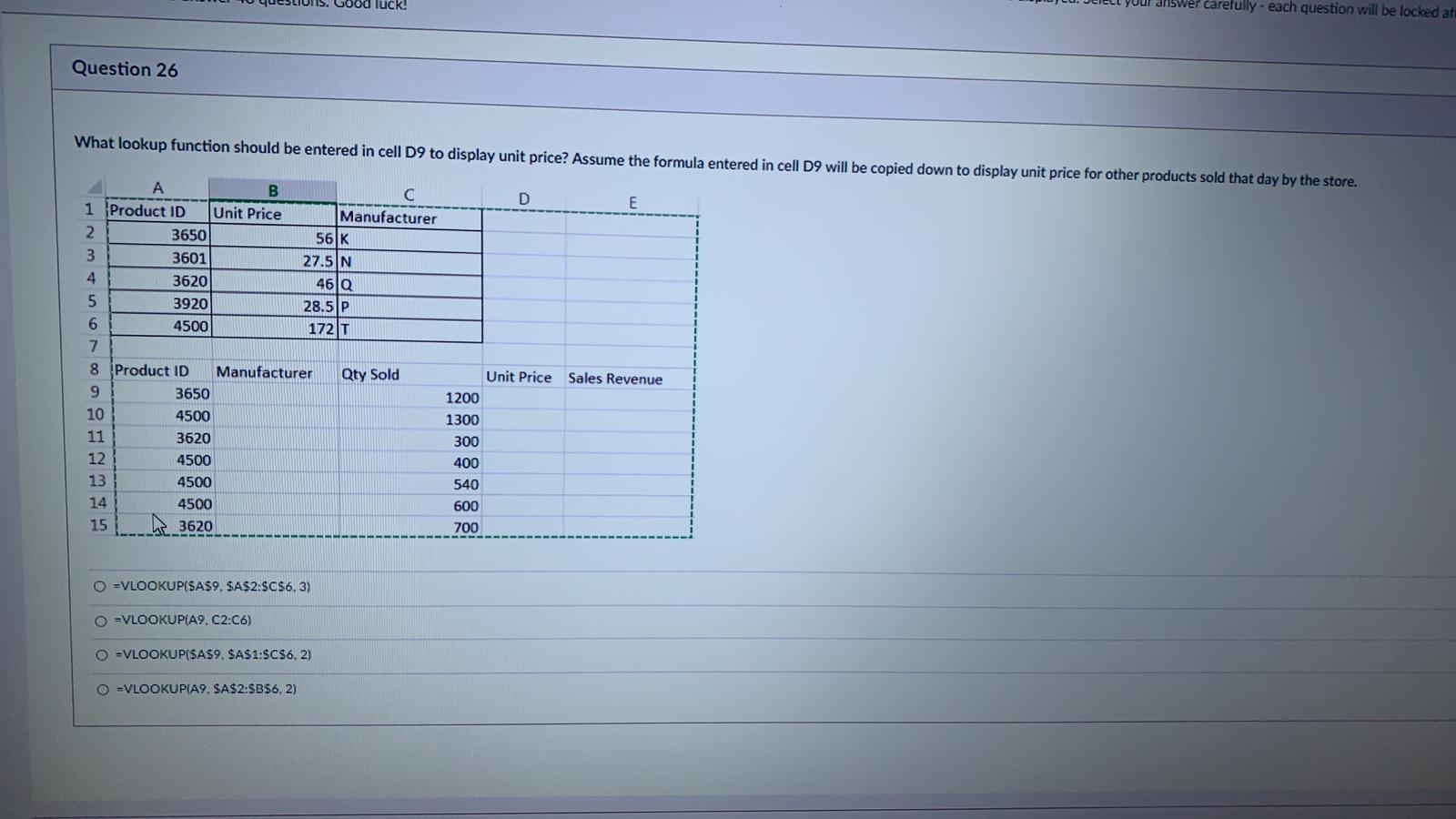 Good luck! answer carefully - each question will