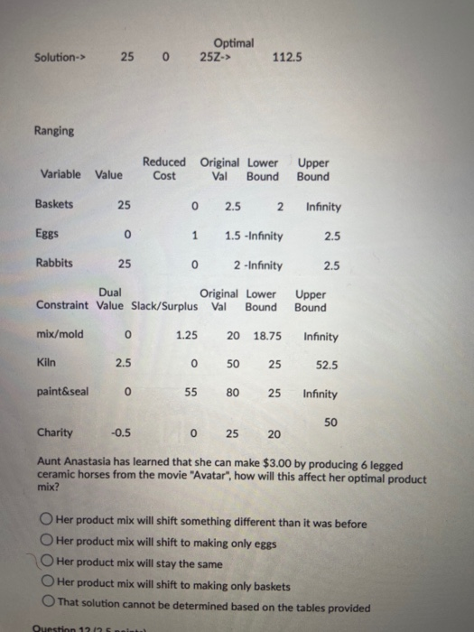 Question 11 (2.5 points) Use this information to