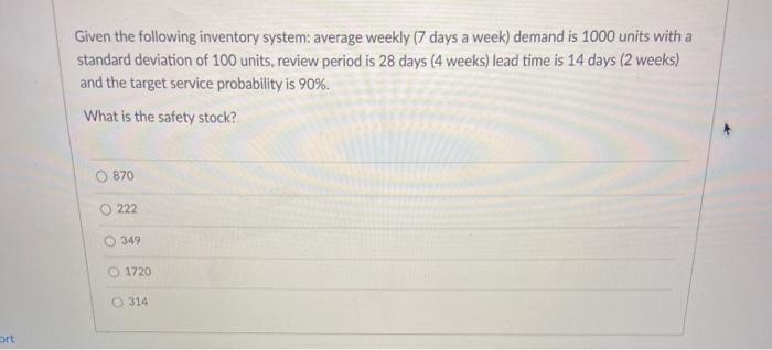 Given the following inventory system: average