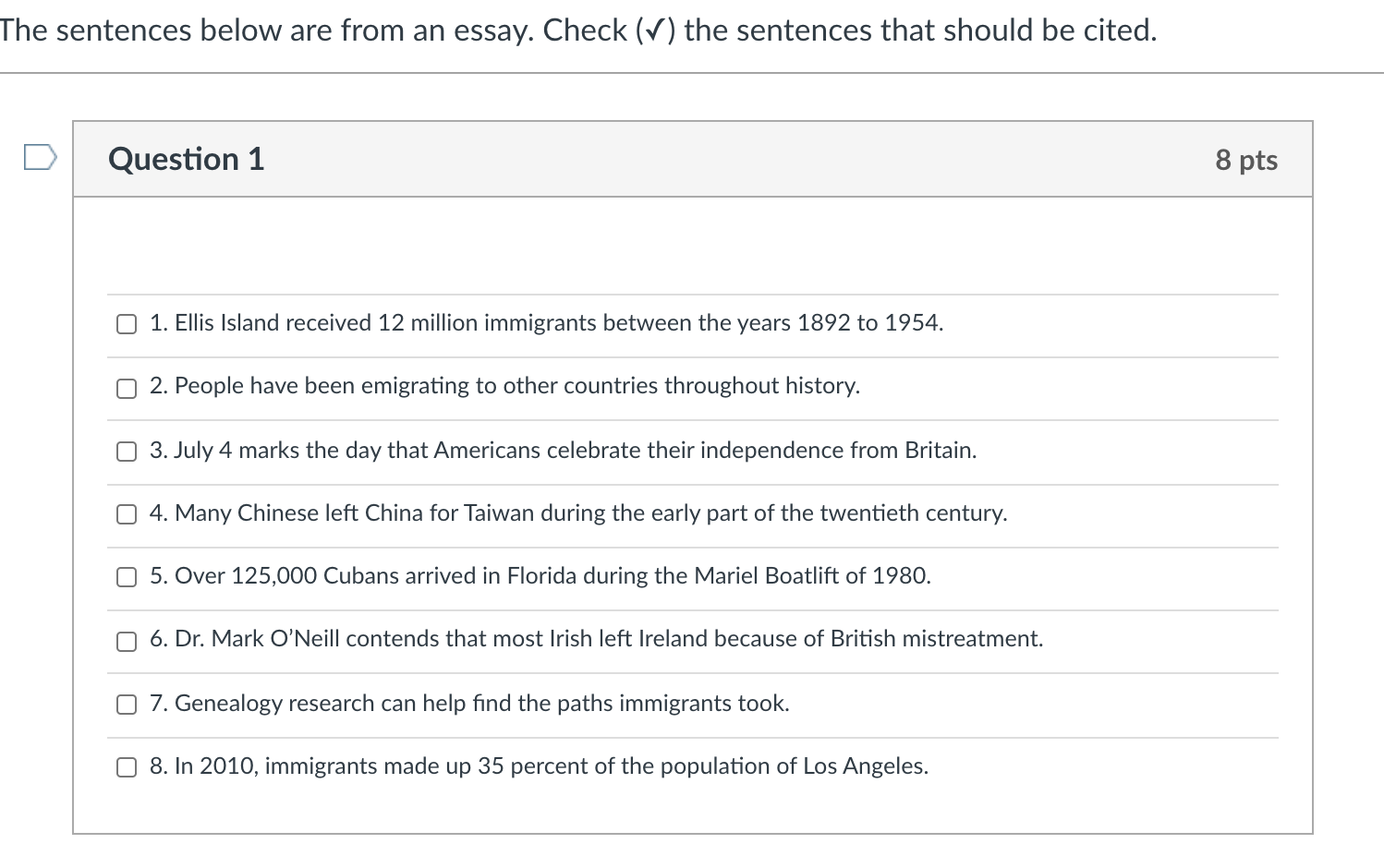 The sentences below are from an essay. Check (v)