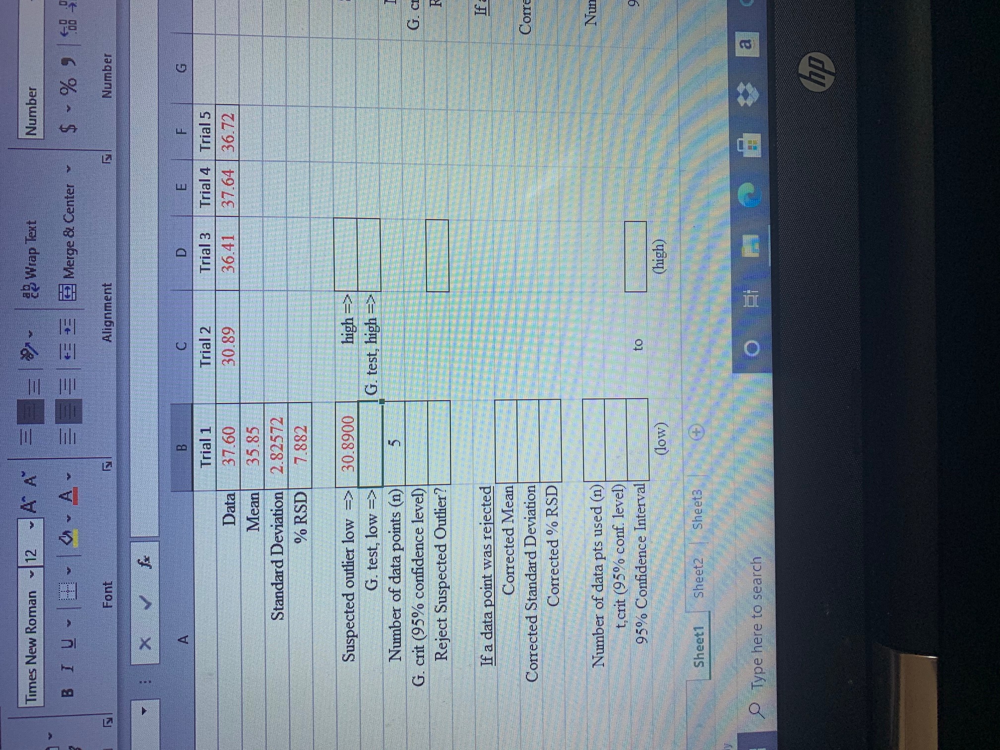 My professor gave us an excel template with data