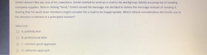 Dmitri doesn't like Val one of his coworkers