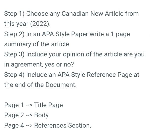 Step 1) Choose any Canadian New Article from this
