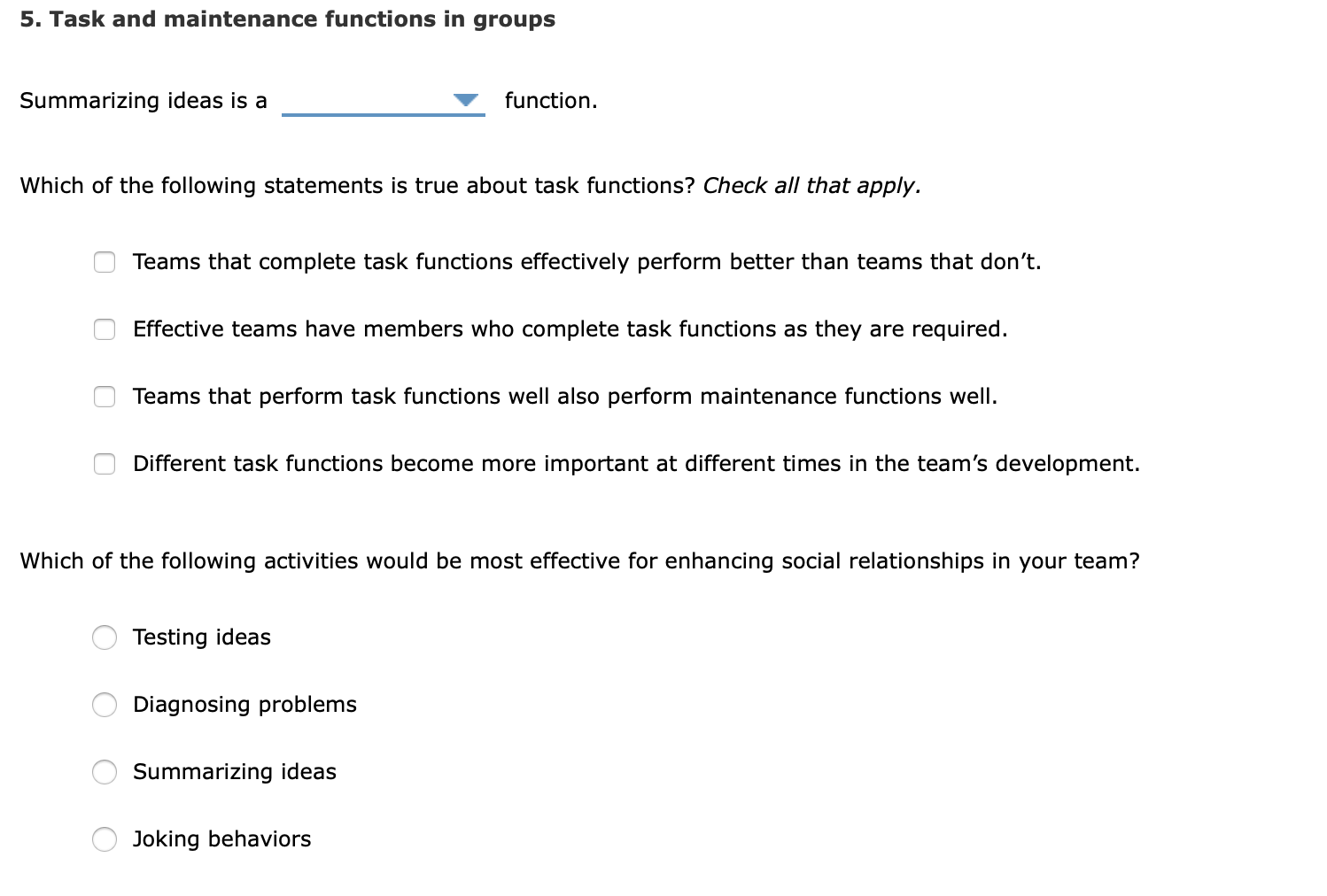 5. Task and maintenance functions in groups