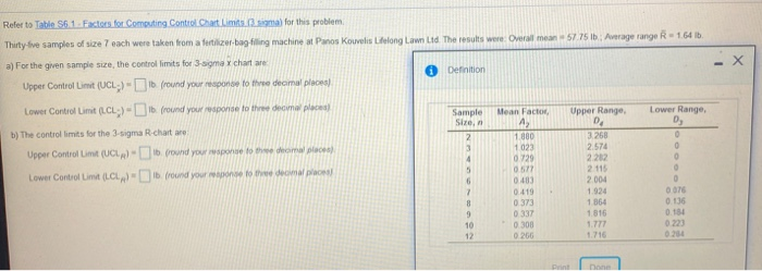 Refer to Table 96.1 Factors for Computing Control