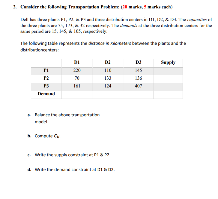 Quantitative Technique 2. Consider the following
