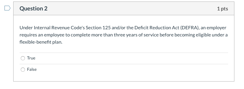 Question 2 1 pts Under Internal Revenue Code's