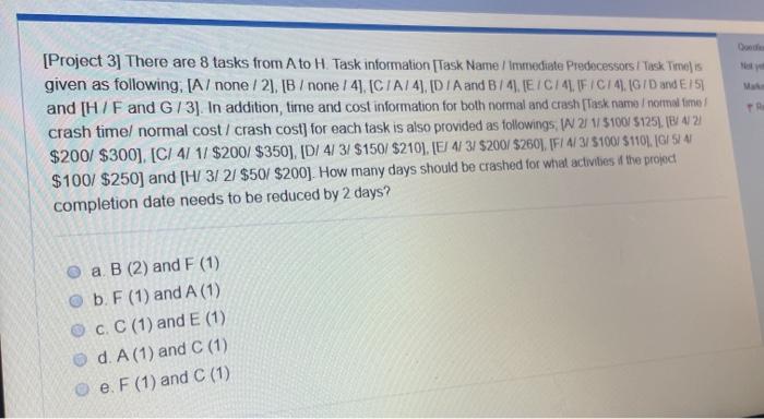 [Project 3] There are 8 tasks from A to H. Task
