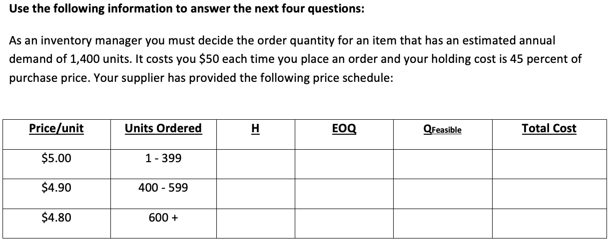 Questions: Is the first EOQ Feasible? What is the