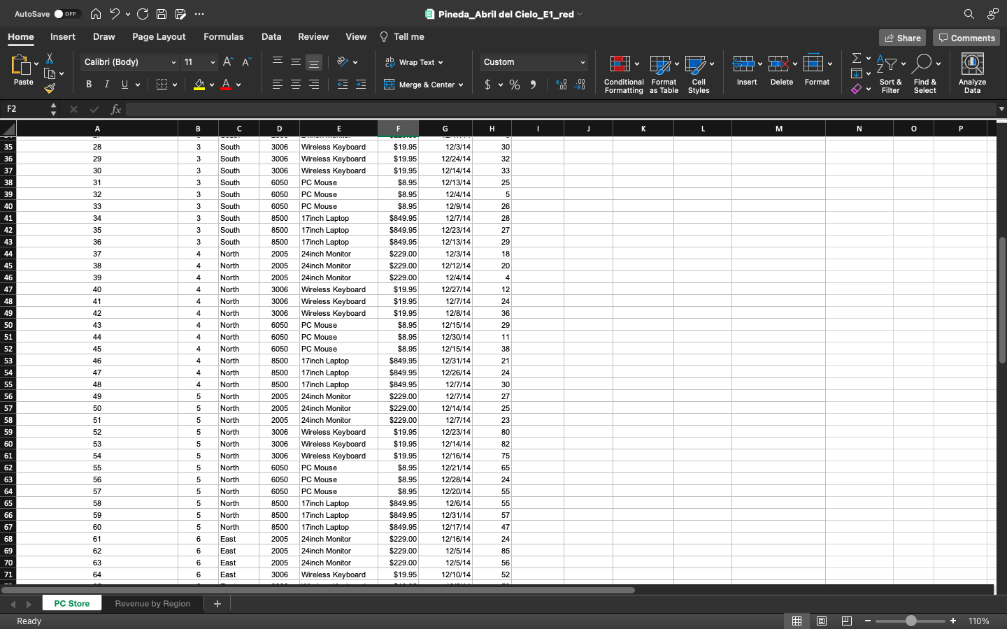 Bus299: Excel To be answered using appropriate