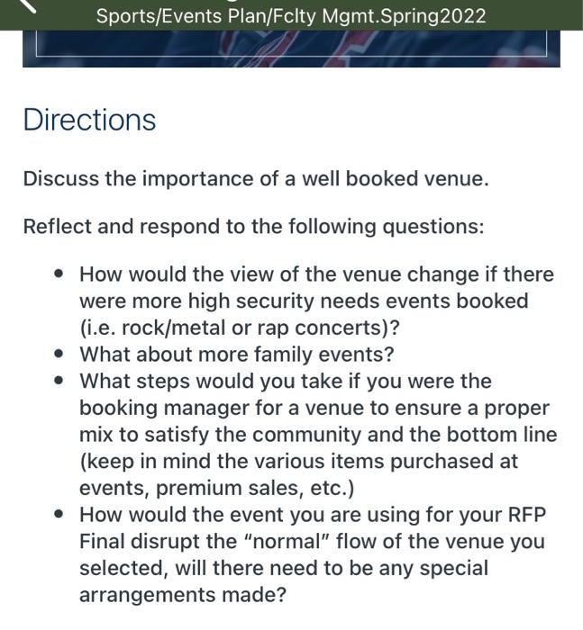 Sports/Events Plan/Fclty Mgmt.Spring2022