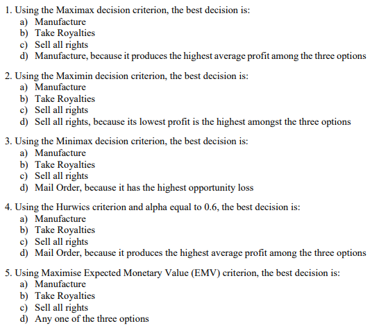 I. Use the following information to answer