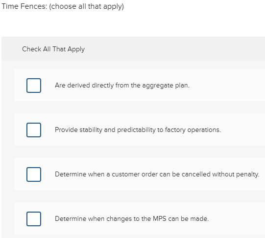 1. The Master Production Schedule breaks down the