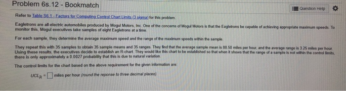 Problem 6s.12 - Bookmatch Question Help Refer to
