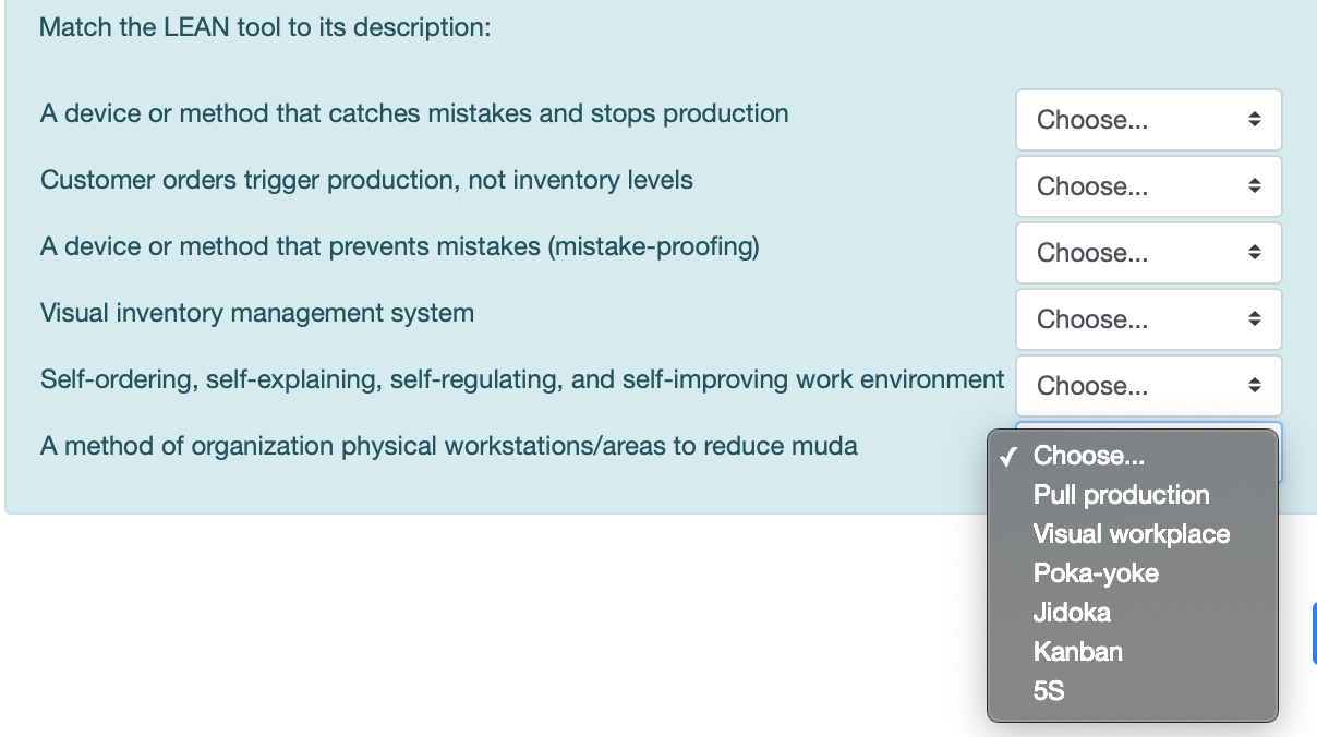 Match the LEAN tool to its description: A device