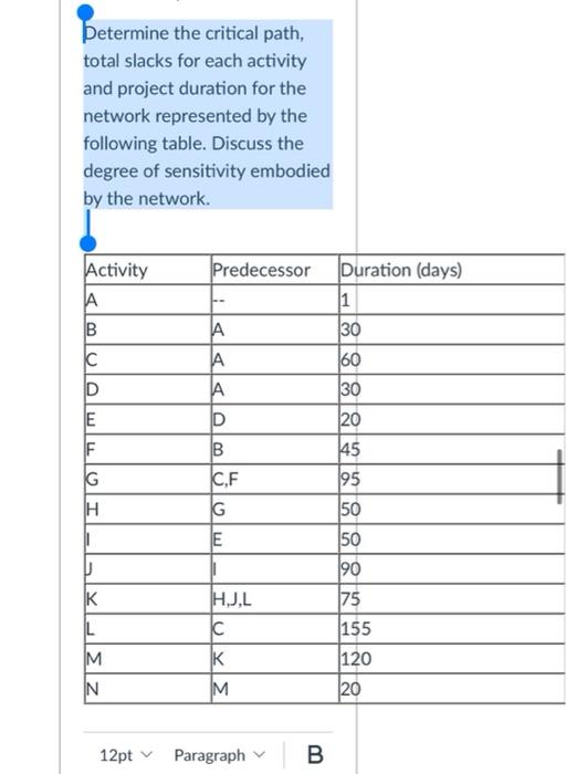 please answer asap Determine the critical path,