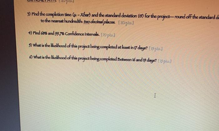 ACTMTY PREC ACT. TIME ESTIMATES (daya) to 2 1 + +