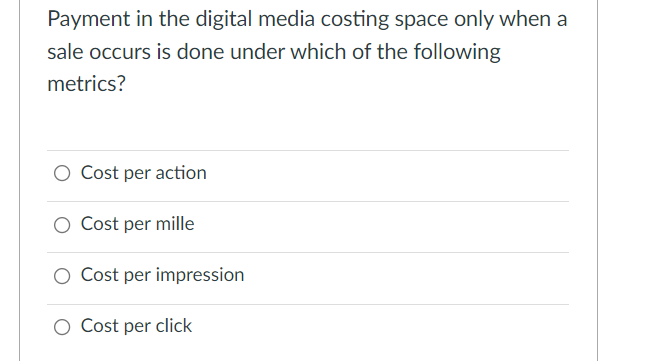 Payment in the digital media costing space only