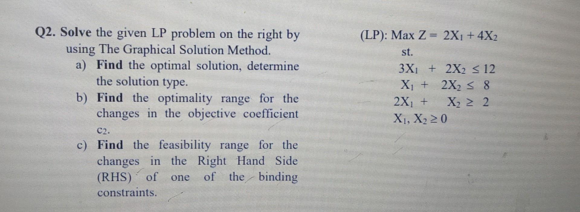 Q2. Solve the given LP problem on the right by