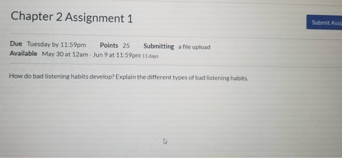 Chapter 2 Assignment 1 Submit Assis Due Tuesday