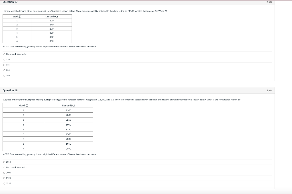 Question 18 2 pts and information is shown below.