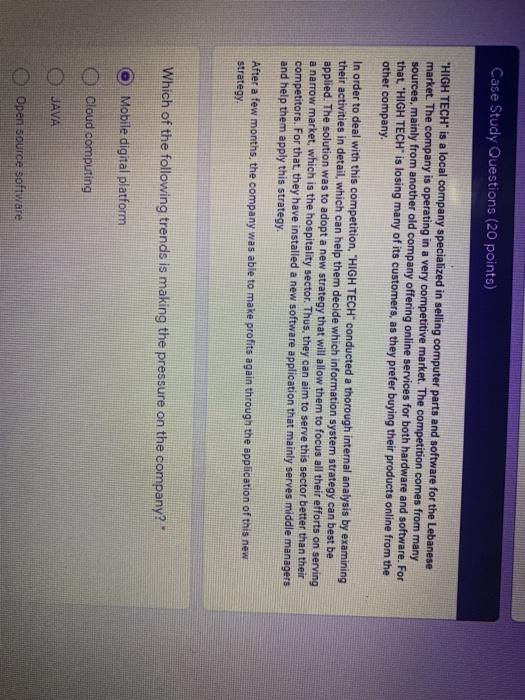 Case Study Questions (20 points) "HIGH TECH" is a