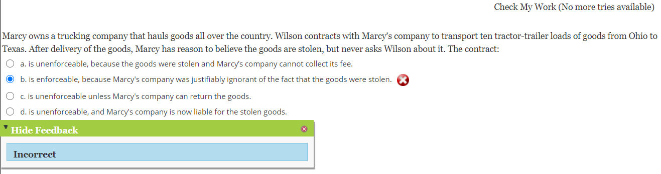 Check My Work (No more tries available) Marcy