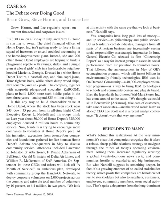 CASE 5.6 The Debate over Doing Good Brian Grow,