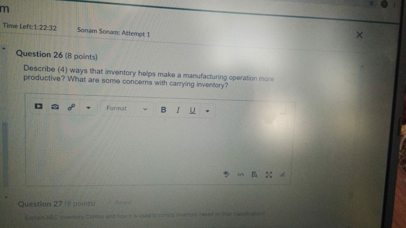 m Time Left:1:22:32 Sonam Sonam: Attempt 1