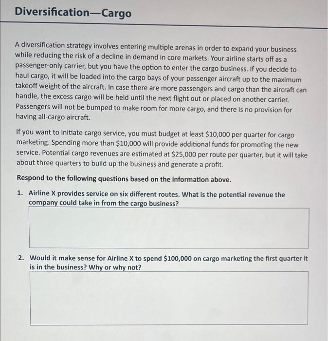 Diversification-Cargo A diversification strategy