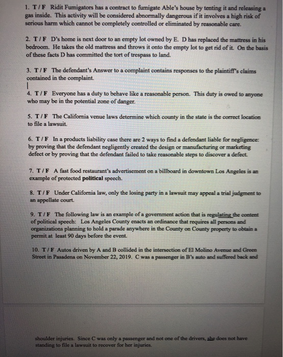 can you help me answer these true/false