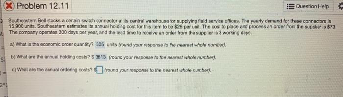 Problem 12.11 Question Help Southeastern Bell