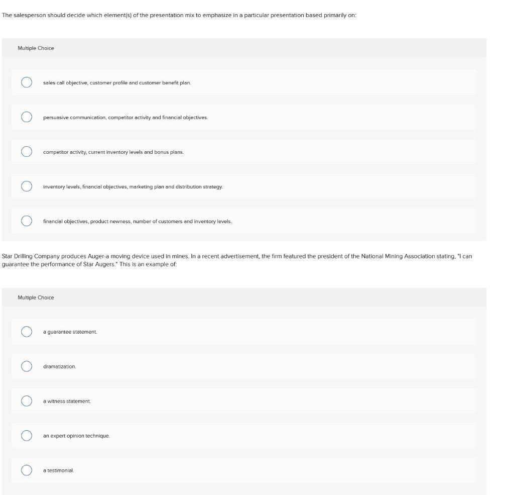 Multiple Choice sales call objective, customer