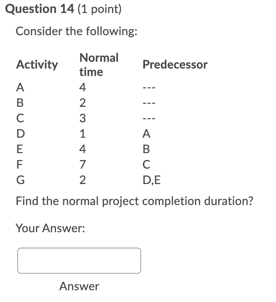 Question 14 (1 point) Consider the following: