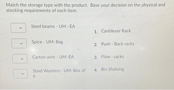 Match the storage type with the product. Base