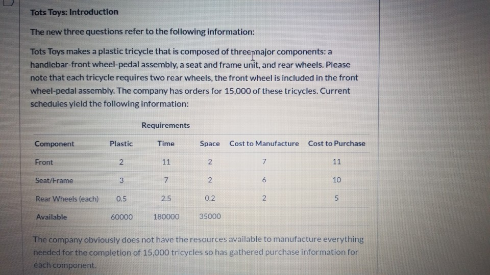 Tots Toys: Introduction The new three questions