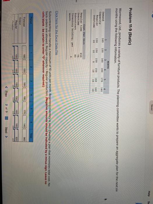 Saved Help S. Problem 11-9 (Static) Wormwood,