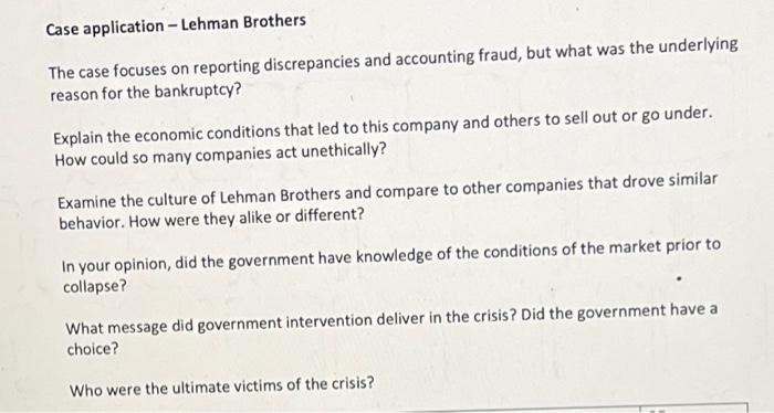 Case application - Lehman Brothers The case