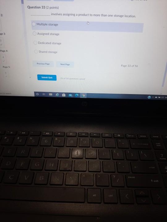 Question 33 (2 points) involves assigning a