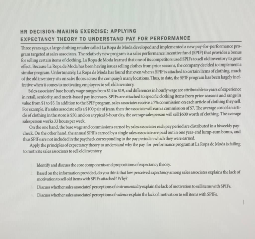 HR DECISION-MAKING EXERCISE: APPLYING EXPECTANCY