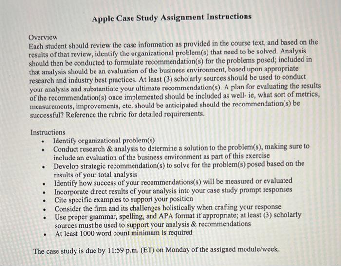 Apple Case Study Assignment Instructions Overview